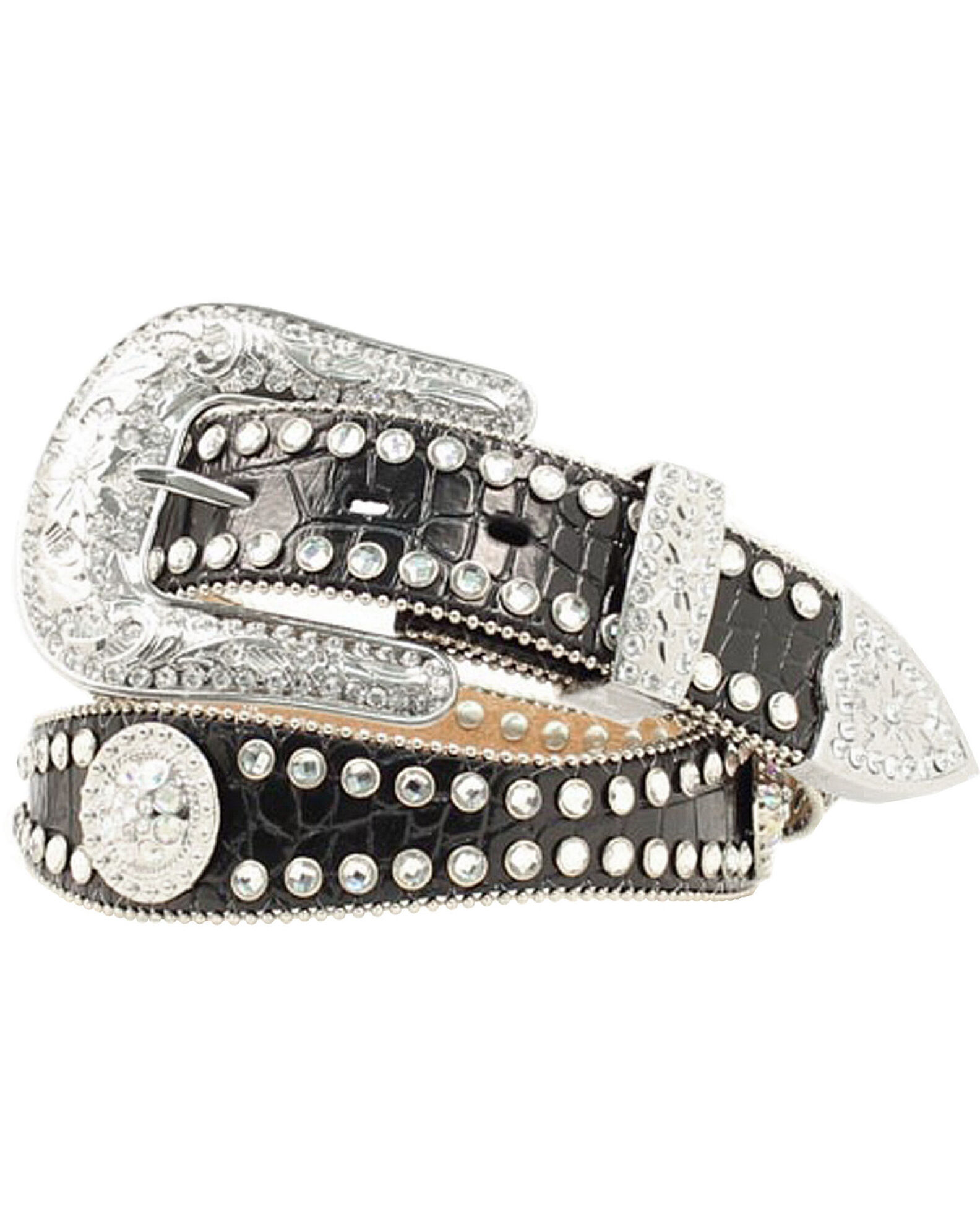 Image #1 - Blazin Roxx Scalloped Croc Print Leather Belt, Black, hi-res
