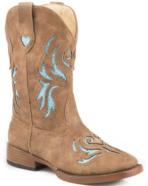 Image #1 - Roper Girls' Glitter Breeze Western Boots - Square Toe , Tan, hi-res