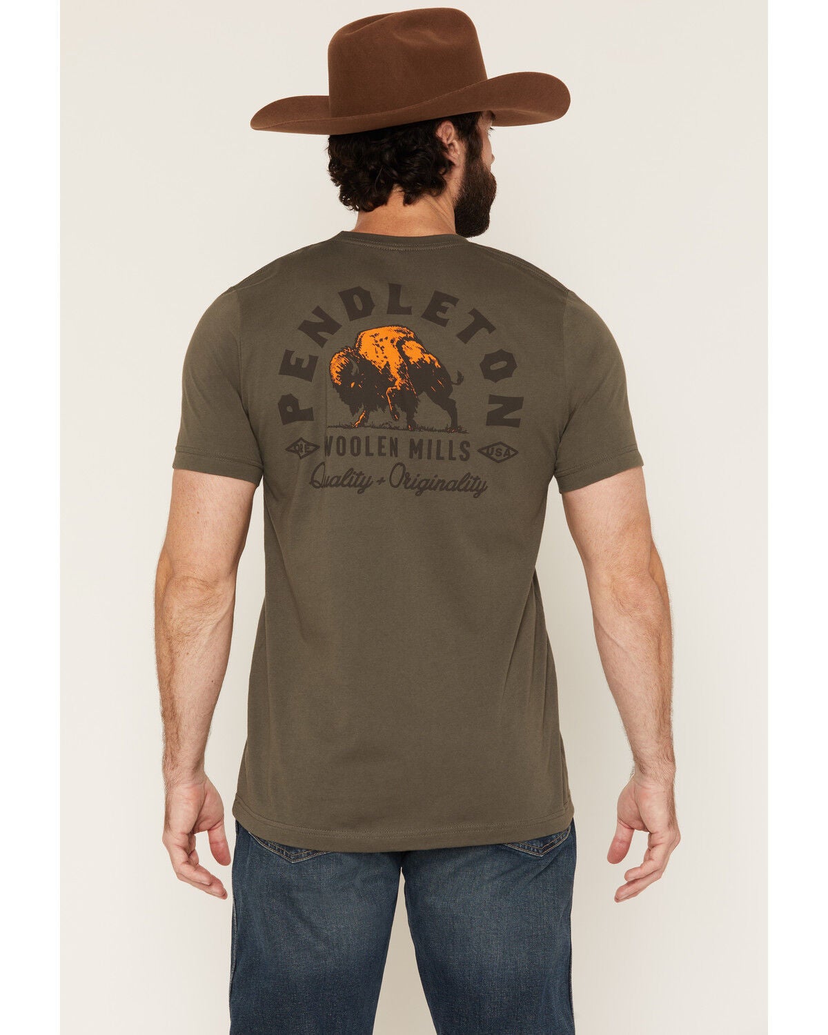 Image #1 - Pendleton Men's Charging Bison Short Sleeve Graphic T-Shirt, Grey, hi-res