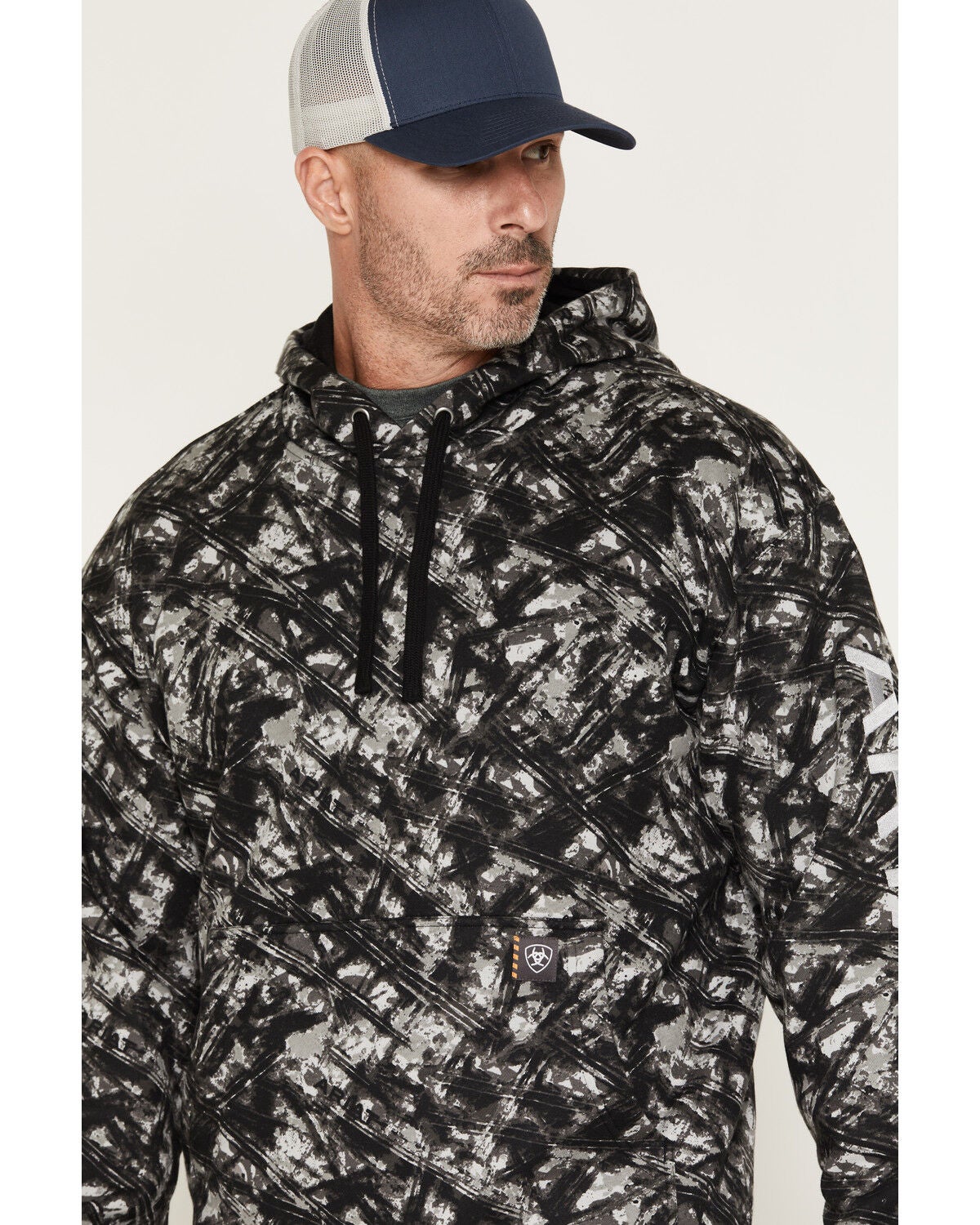 Image #2 - Ariat Men's Rebar Workman Camo Print Hooded Sweatshirt, Black, hi-res