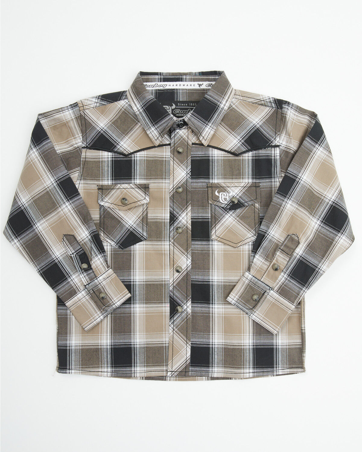 Image #1 - Cowboy Hardware Toddler Boys' Hombre Plaid Print Long Sleeve Snap Stretch Western Shirt, Multi, hi-res