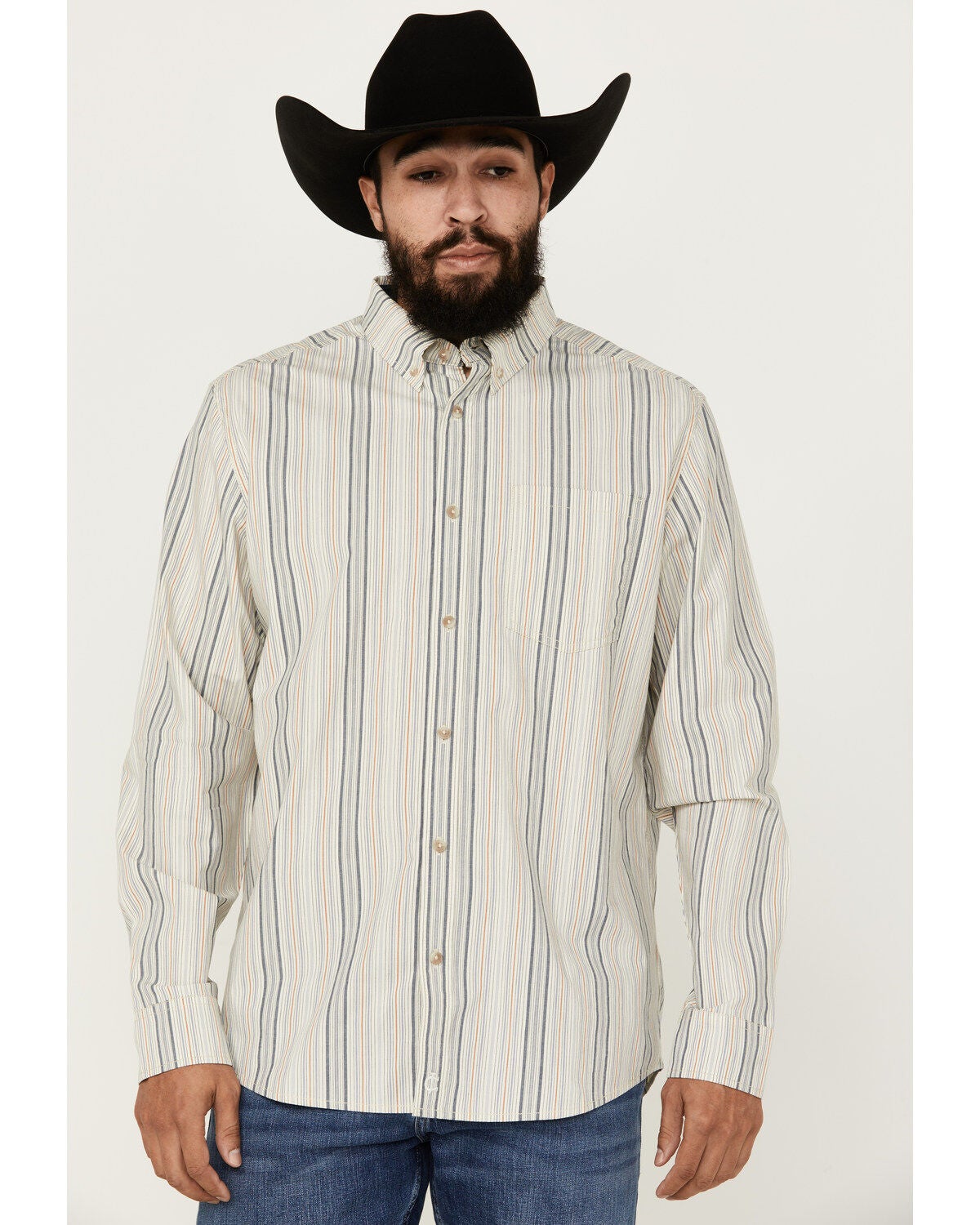 Cody James Men's Sunrise Stripe Long Sleeve Button-Down Stretch Western Shirt, Ivory, hi-res