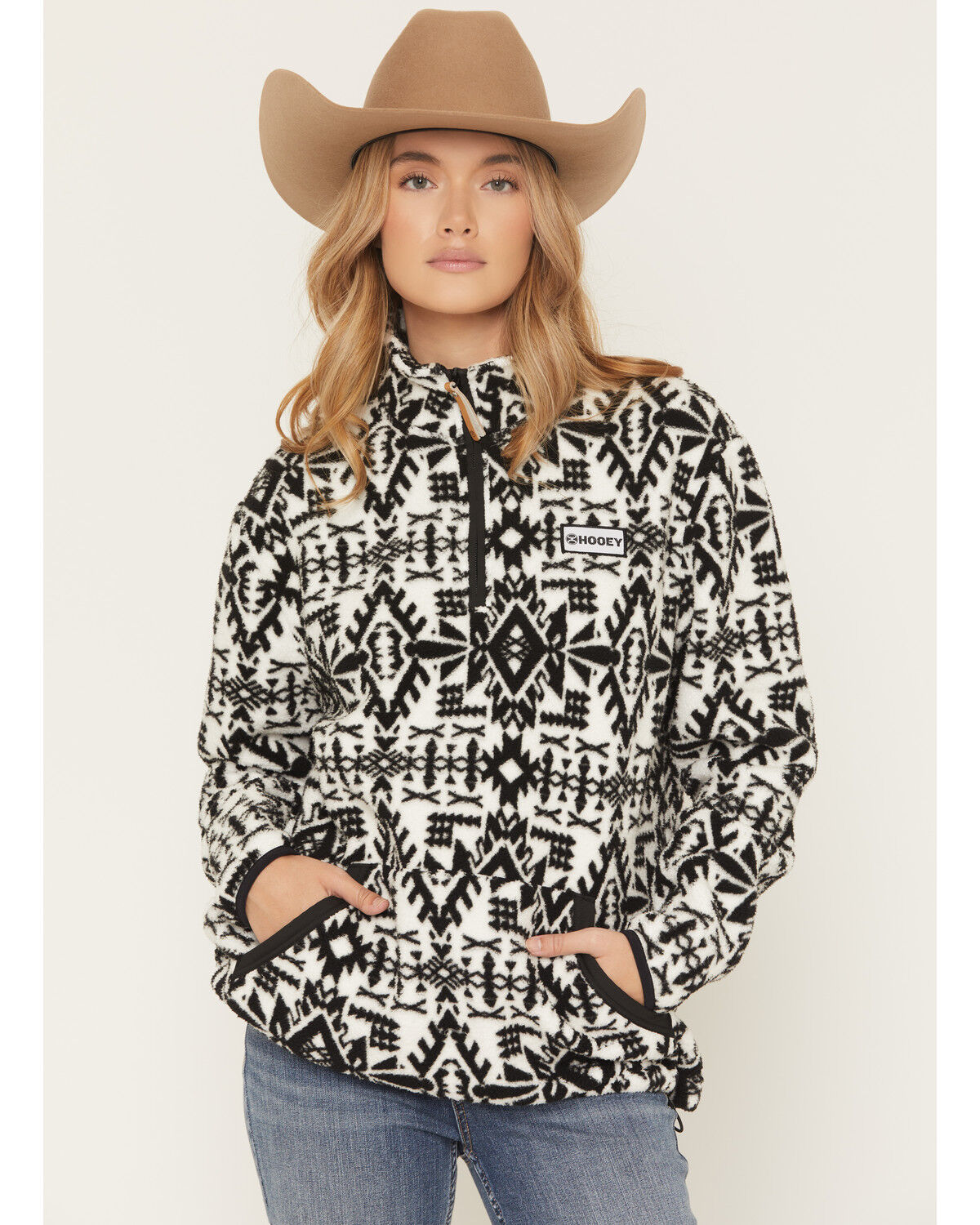 Image #1 - Hooey Women's Southwestern Print 1/4 Zip Fleece Jacket, White, hi-res