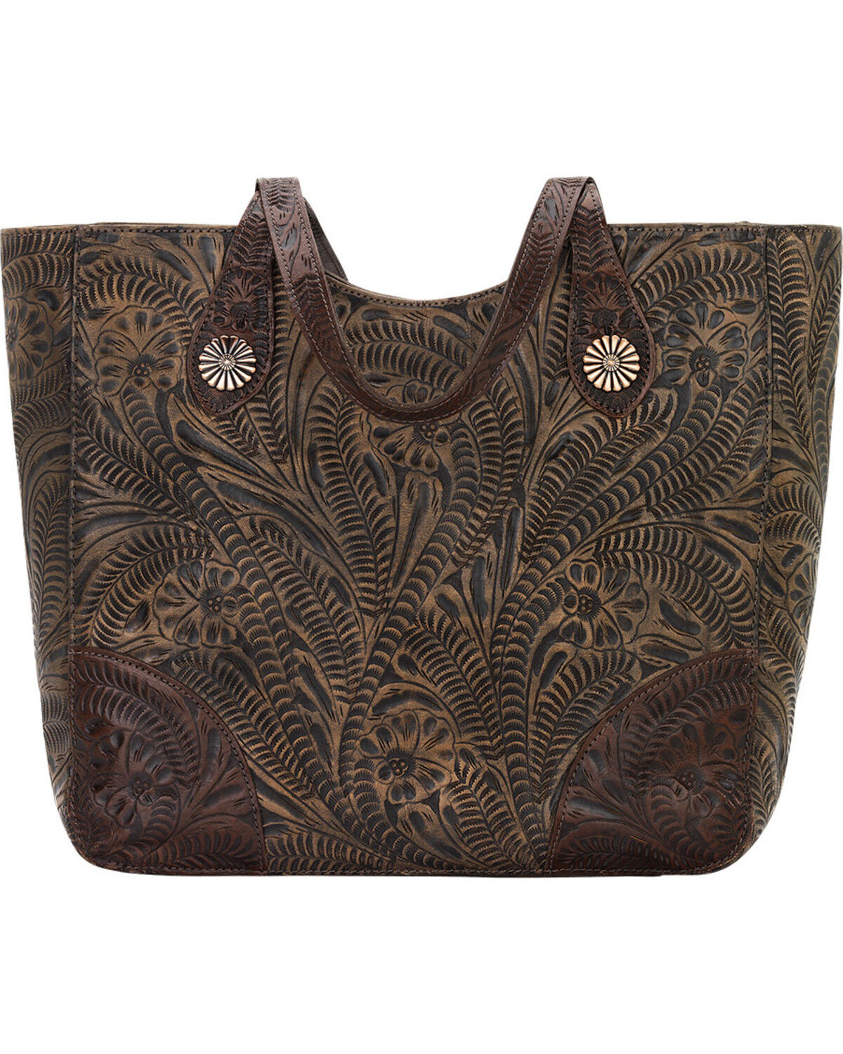 Image #1 - American West Women's Annie's Secret Collection Brown Distressed Large Zip Top Tote, Brown, hi-res
