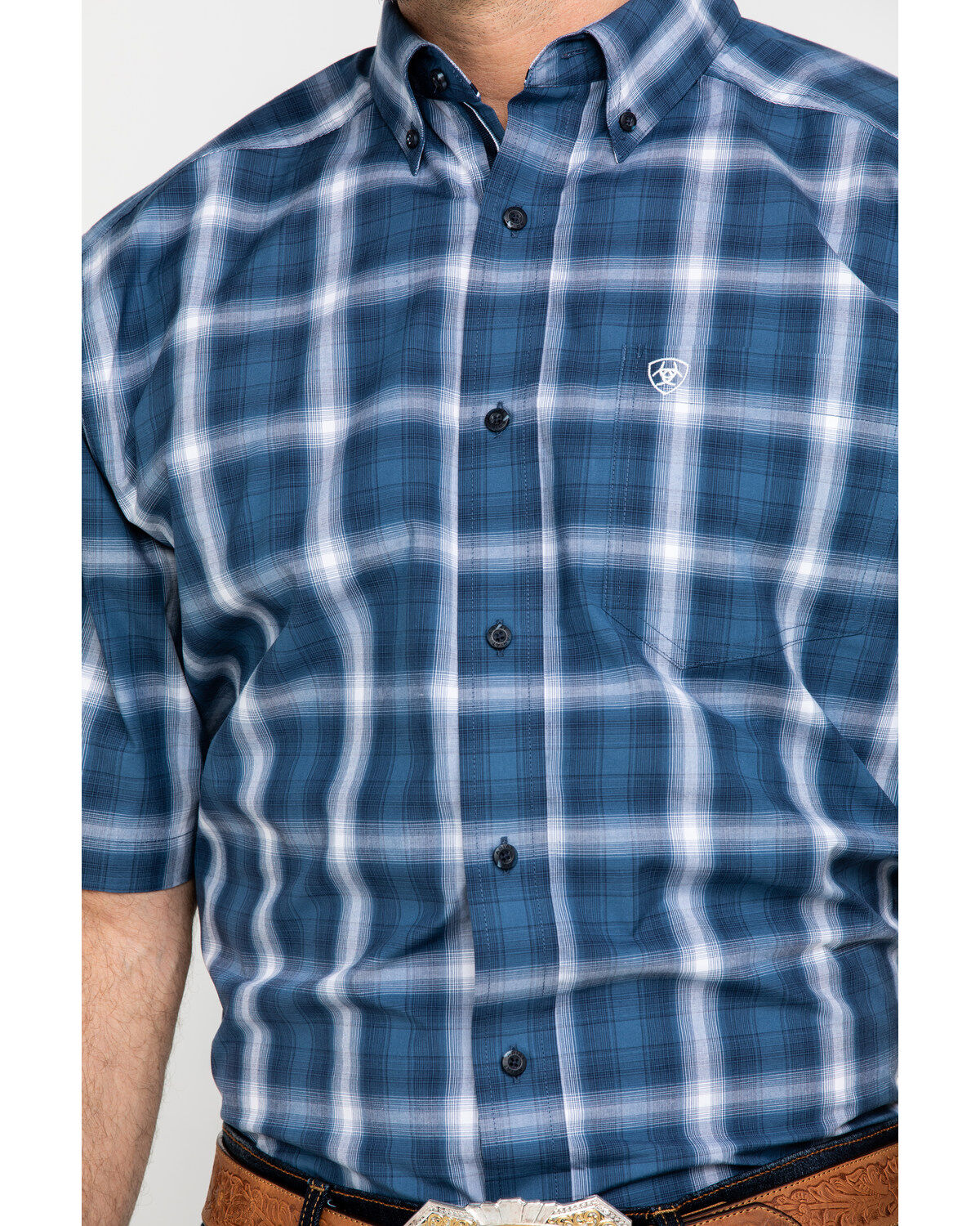 Image #4 - Ariat Men's Lakewood Large Plaid Short Sleeve Western Shirt - Big , Dark Blue, hi-res