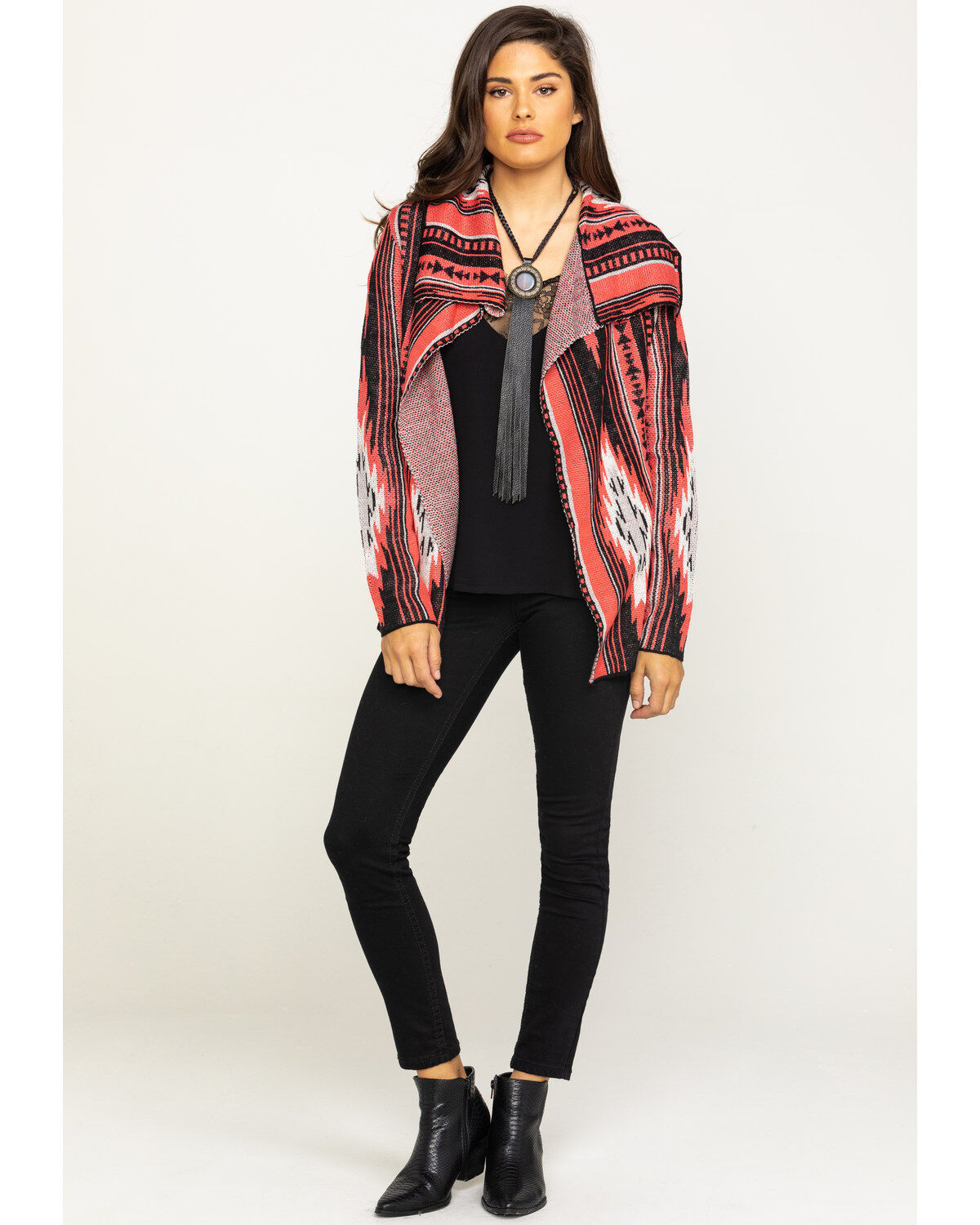 red aztec cardigan