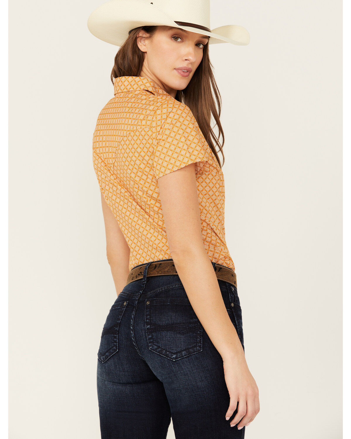 Image #4 - Wrangler Retro Women's Geo Print Short Sleeve Western Shirt, Rust Copper, hi-res