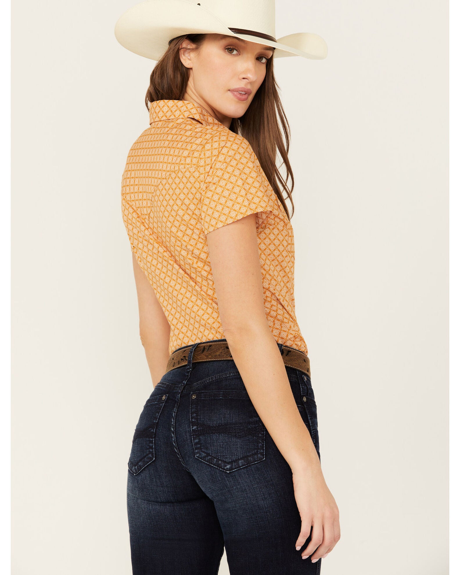 Women's Retro Western Print Casual Hollow Denim Shirt