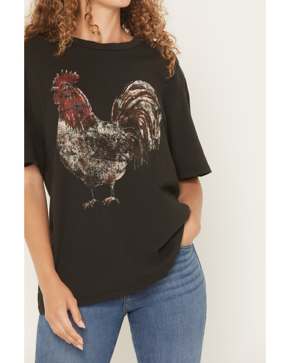 Image #3 - Originality Women's Rooster Short Sleeve Oversized Graphic Tee, Black, hi-res