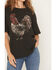 Image #3 - Originality Women's Rooster Short Sleeve Oversized Graphic Tee, Black, hi-res