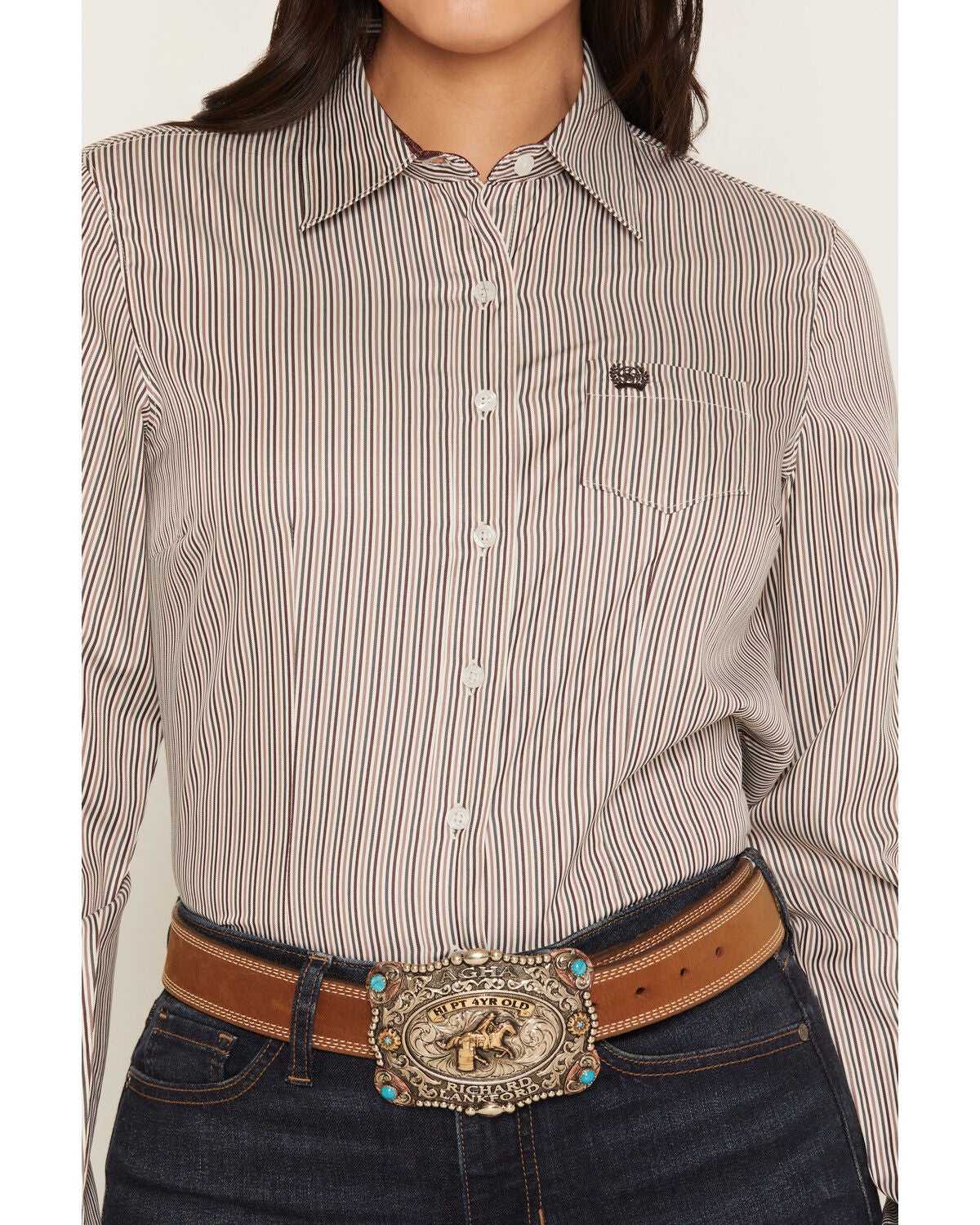 Image #3 - Cinch Women's Striped Long Sleeve Button-Down Western Shirt, White, hi-res