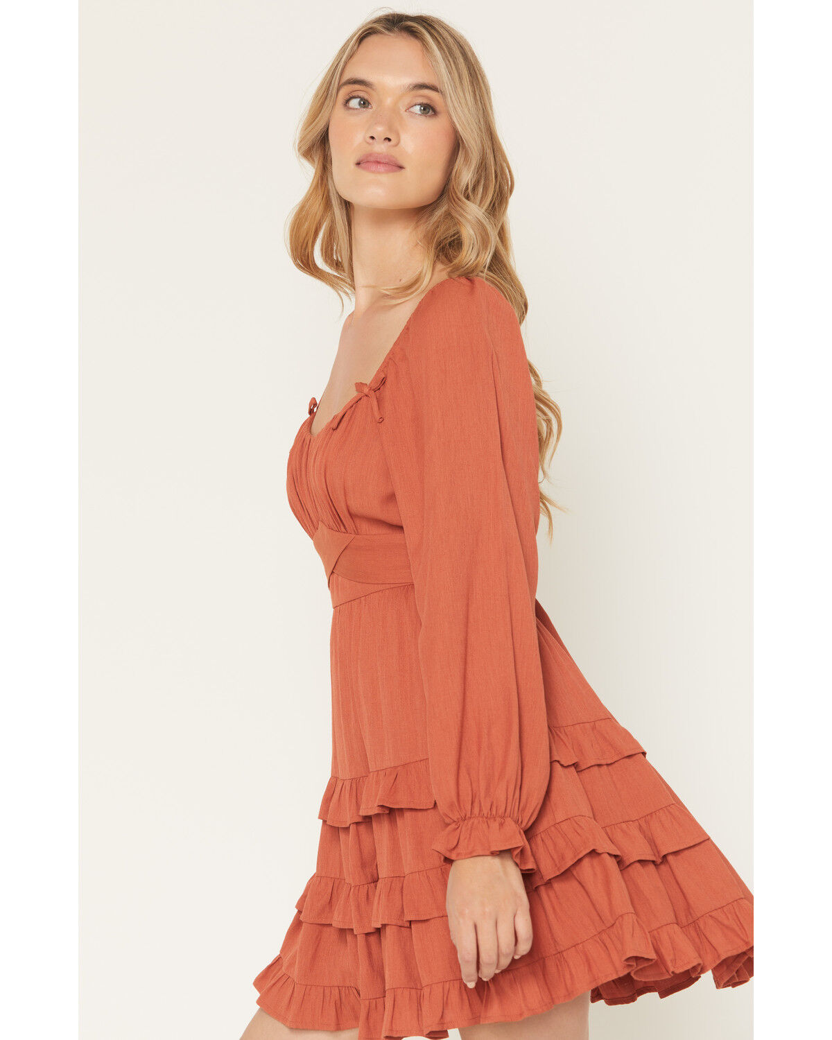 Ash & Violet Women's Boot Barn Exclusive Solid Bow Long Sleeve Mini Dress