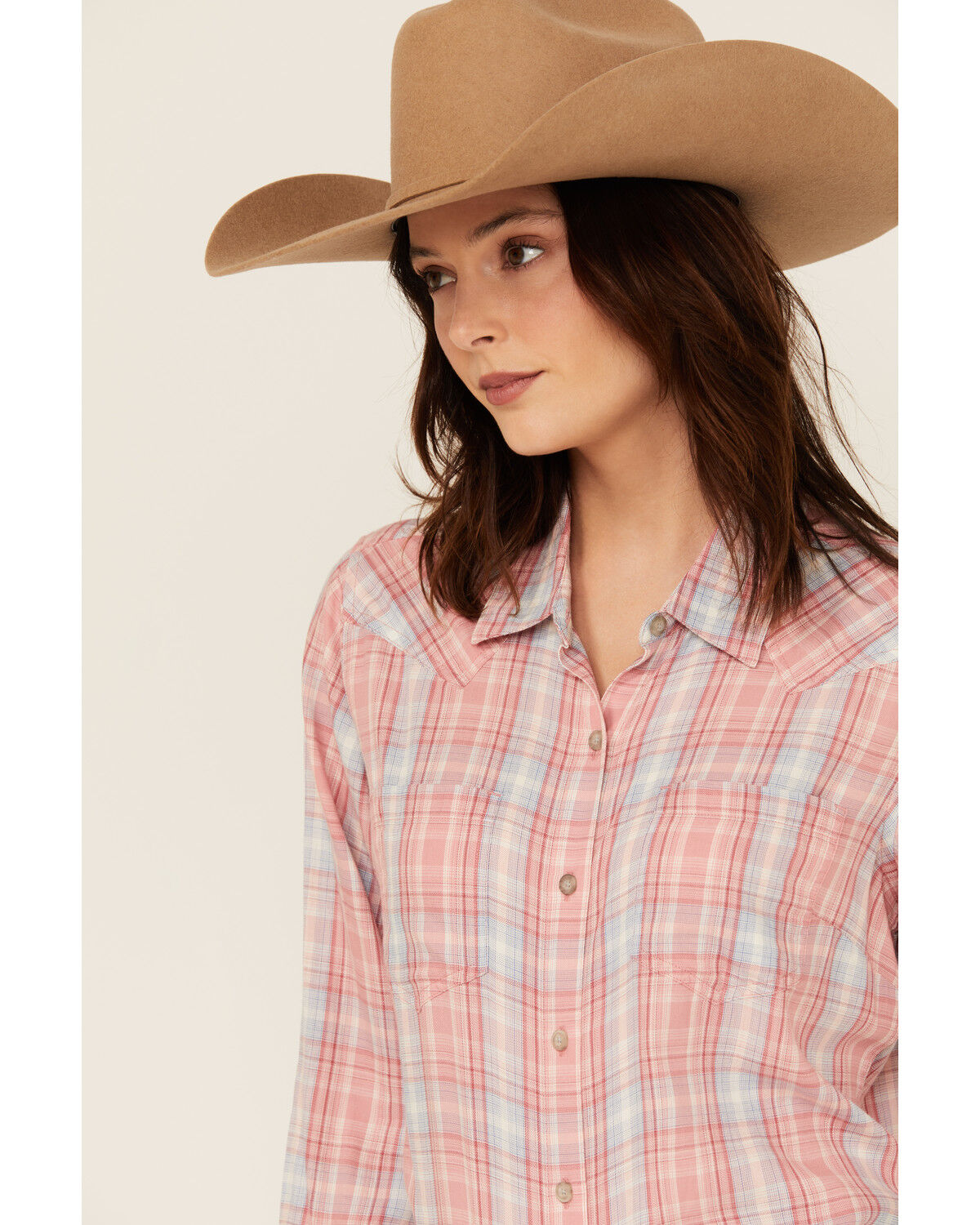 Image #2 - Ariat Women's Billie Jean Plaid Print Long Sleeve Button-Down Western Shirt, Rose, hi-res