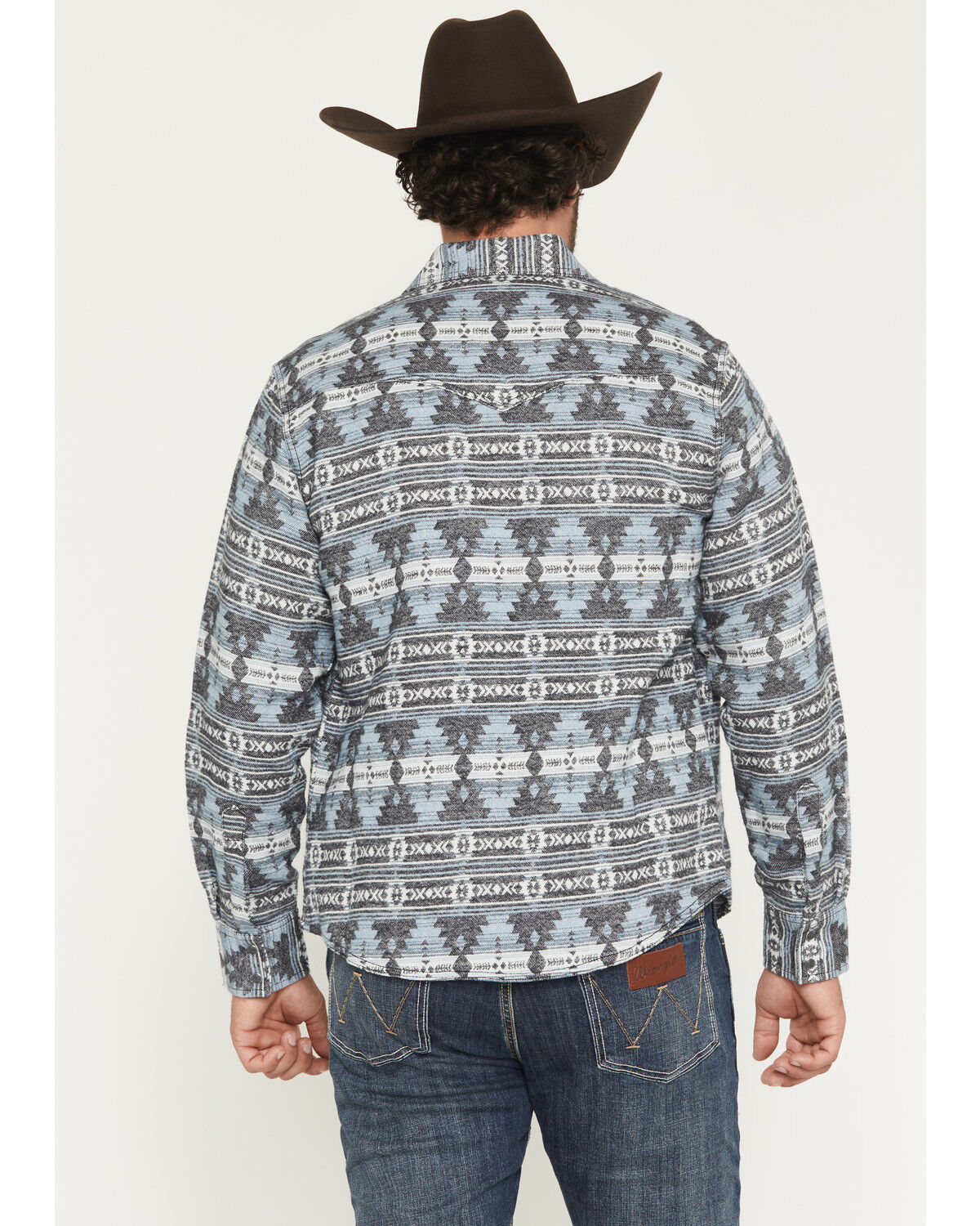 Image #4 - Wrangler Retro Men's Southwestern Print Long Sleeve Snap Shirt Jacket, Blue, hi-res