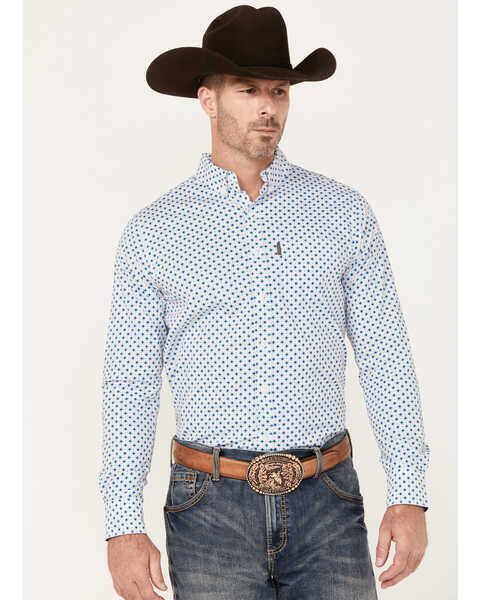 Ariat Men's Mac Geo Print Long Sleeve Button-Down Stretch Western Shirt, White, hi-res