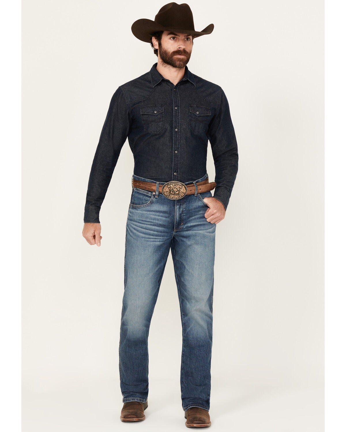 Wrangler Retro Men's 77MWZ Whitley Medium Wash Slim Bootcut Stretch Denim Jeans, Medium Wash, hi-res