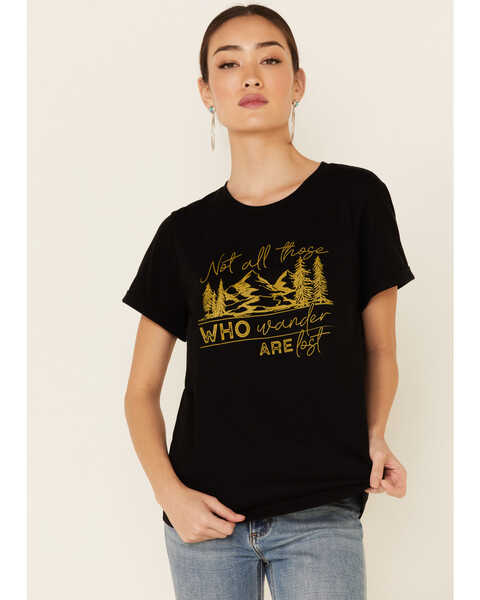 Image #1 - Cut & Paste Women's Not All Those Who Wander Are Lost Graphic Short Sleeve Tee , Black, hi-res