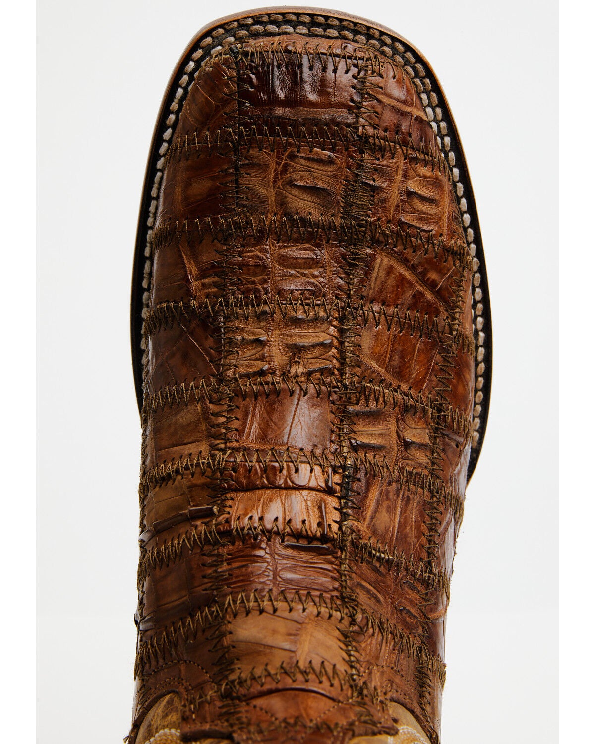 Image #6 - Circle G Men's Orix Caiman Patchwork Western Boots - Broad Square Toe, Tan, hi-res