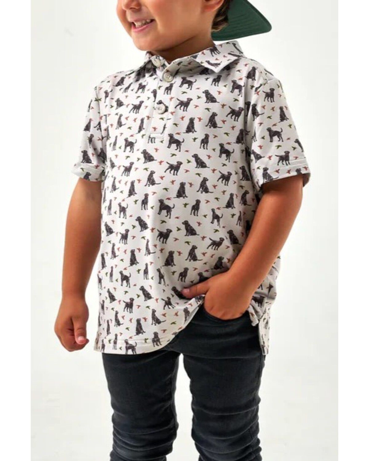 Image #1 - Burlebo Boys' Ducks and Dogs Short Sleeve Performance Polo, Beige, hi-res