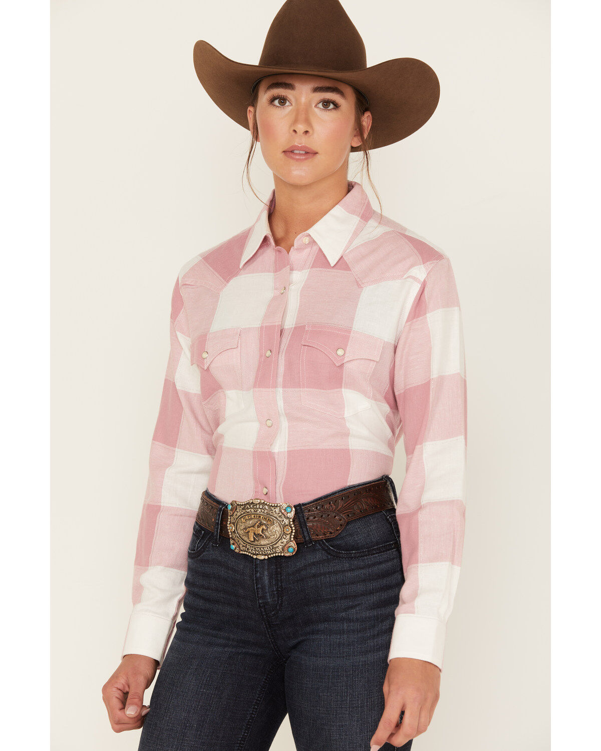 Image #2 - Wrangler Women's Boot Barn Exclusive Buffalo Check Print Long Sleeve Western Flannel Pearl Snap Shirt, , hi-res