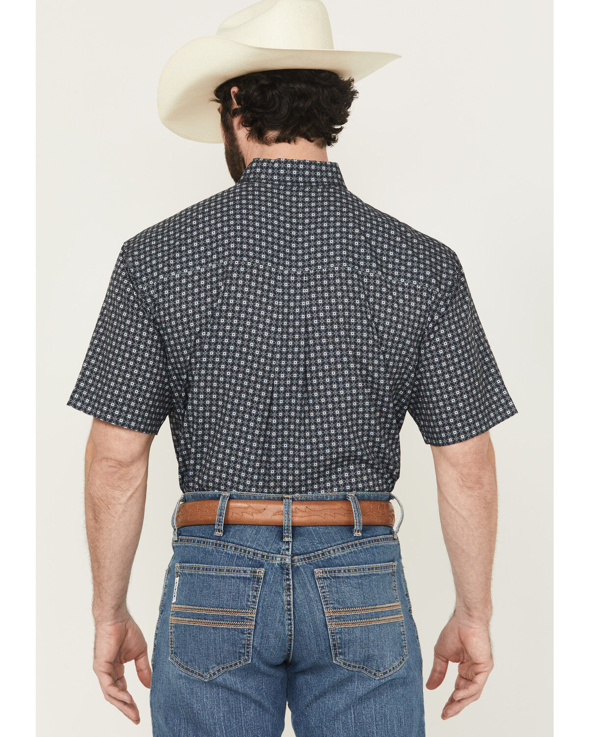 Image #4 - Cinch Men's Geo Print Short Sleeve Button-Down Performance Stretch Western Shirt, Navy, hi-res