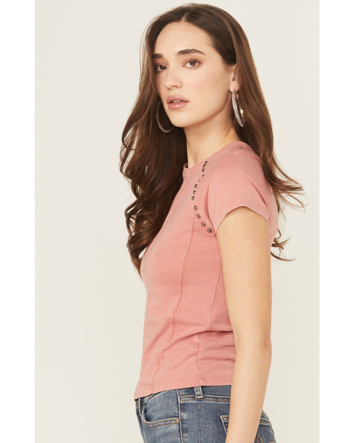 Image #2 - Rock & Roll Denim Women's Studded Baby Tee, Rose, hi-res