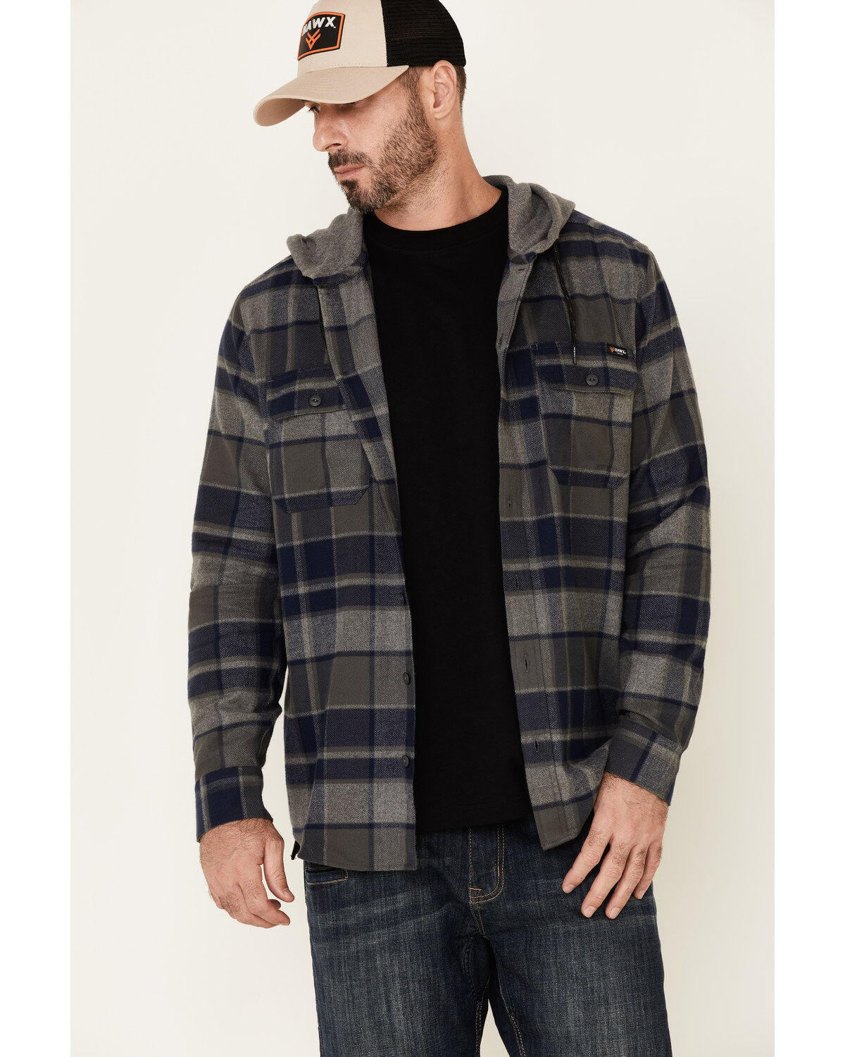 Image #2 - Hawx Men's Dark Gray Townsend Plaid Hooded Long Sleeve Flannel Work Shirt, , hi-res