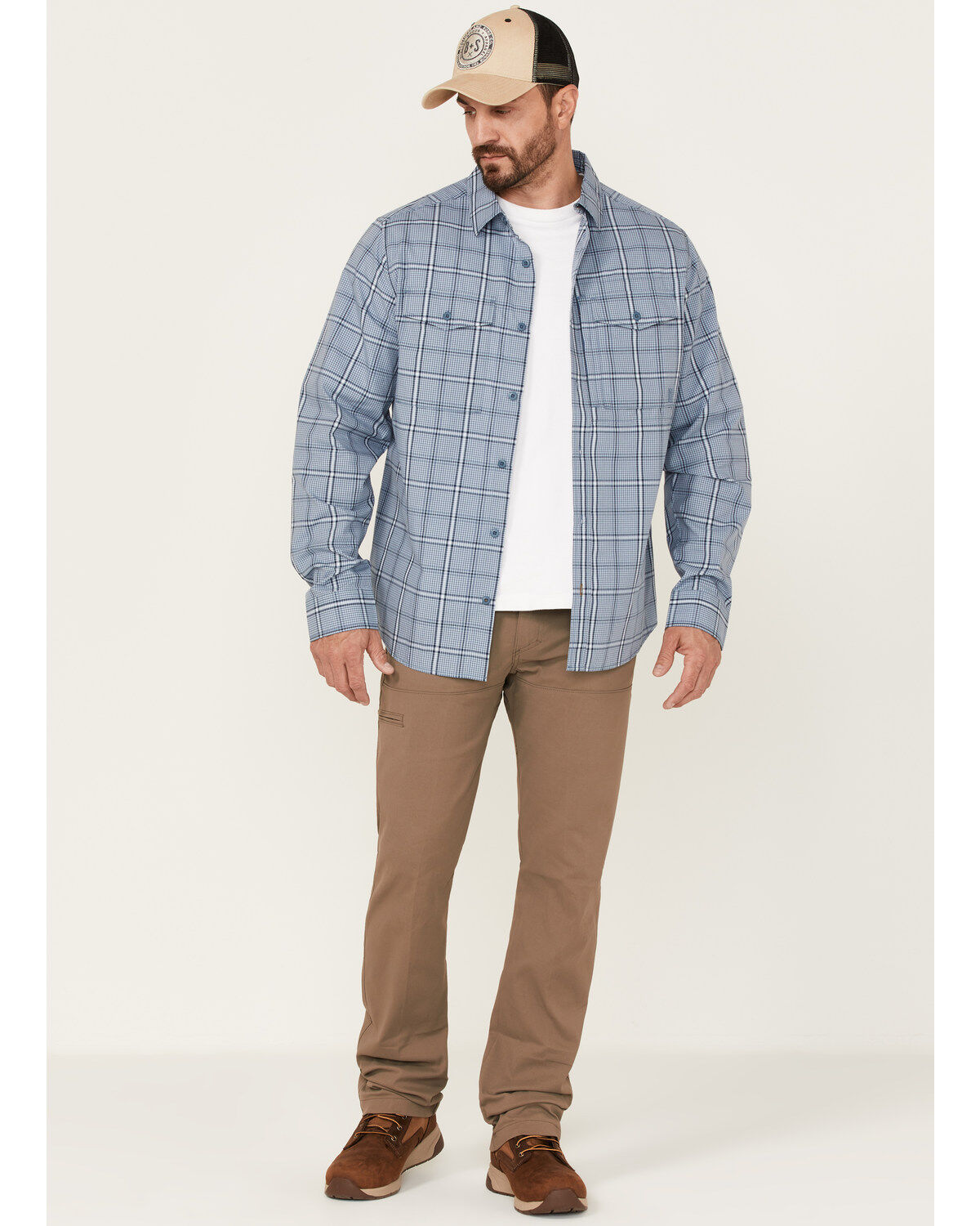 Image #2 - Brothers and Sons Men's Plaid Performance Long Sleeve Button-Down Western Shirt, Light Blue, hi-res