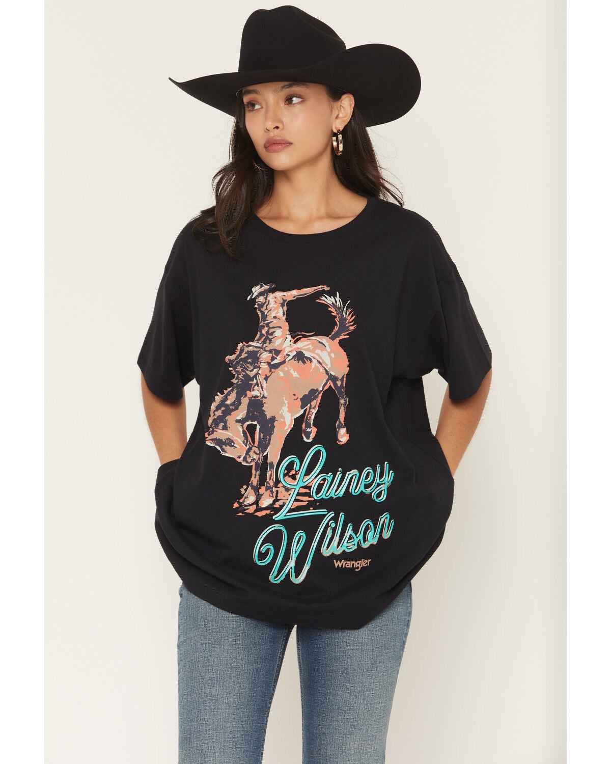 Wrangler X Lainey Wilson Women's Bull Riding Short Sleeve Graphic Tee, Black, hi-res