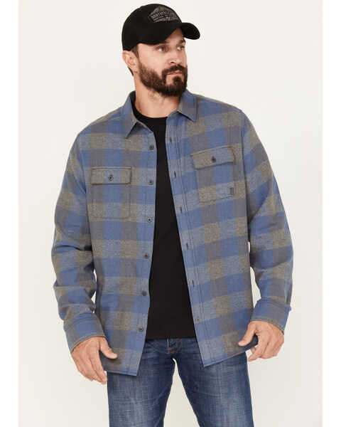 Brothers & Sons Men's Buffalo Checkered Print Long Sleeve Button-Down Western Flannel Shirt, Blue, hi-res