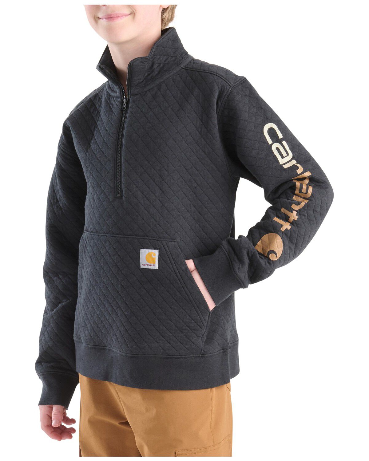 Image #2 - Carhartt Boys' Logo Quarter-Zip Pullover, Black, hi-res