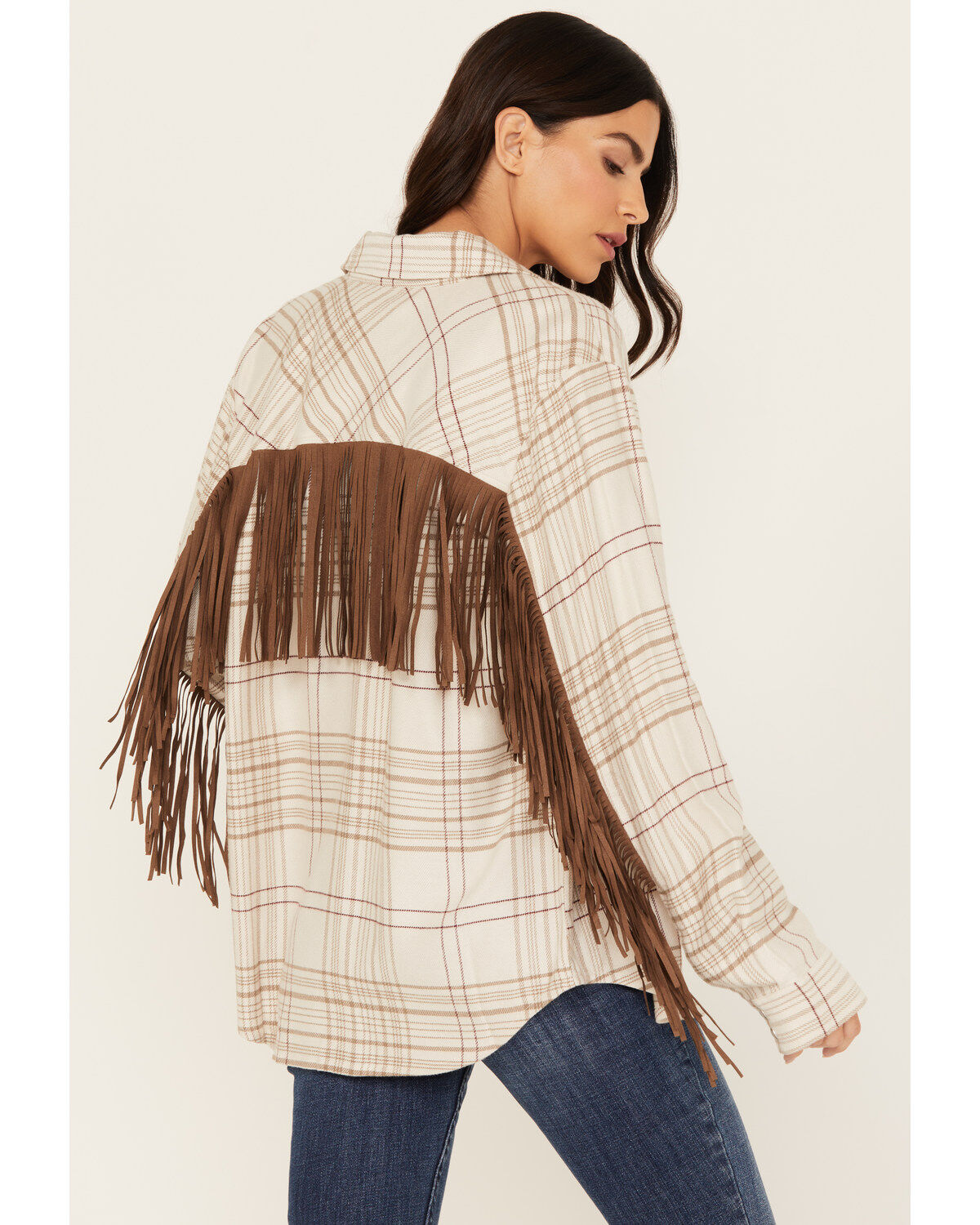 Image #5 - Idyllwind Women's Kingfish Fringe Flannel Shirt, Stone, hi-res
