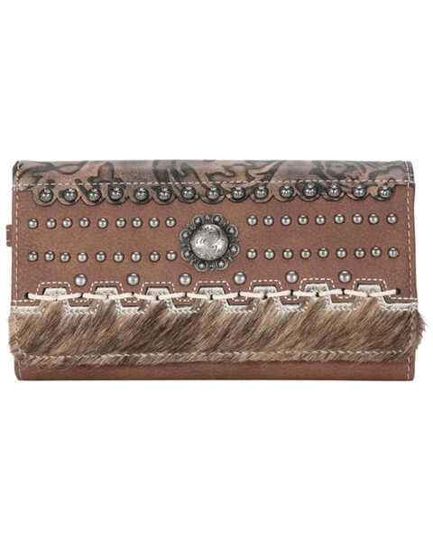 Montana West Women's Brown Trinity Ranch Hair-on Cowhide Collection Wallet, Brown, hi-res