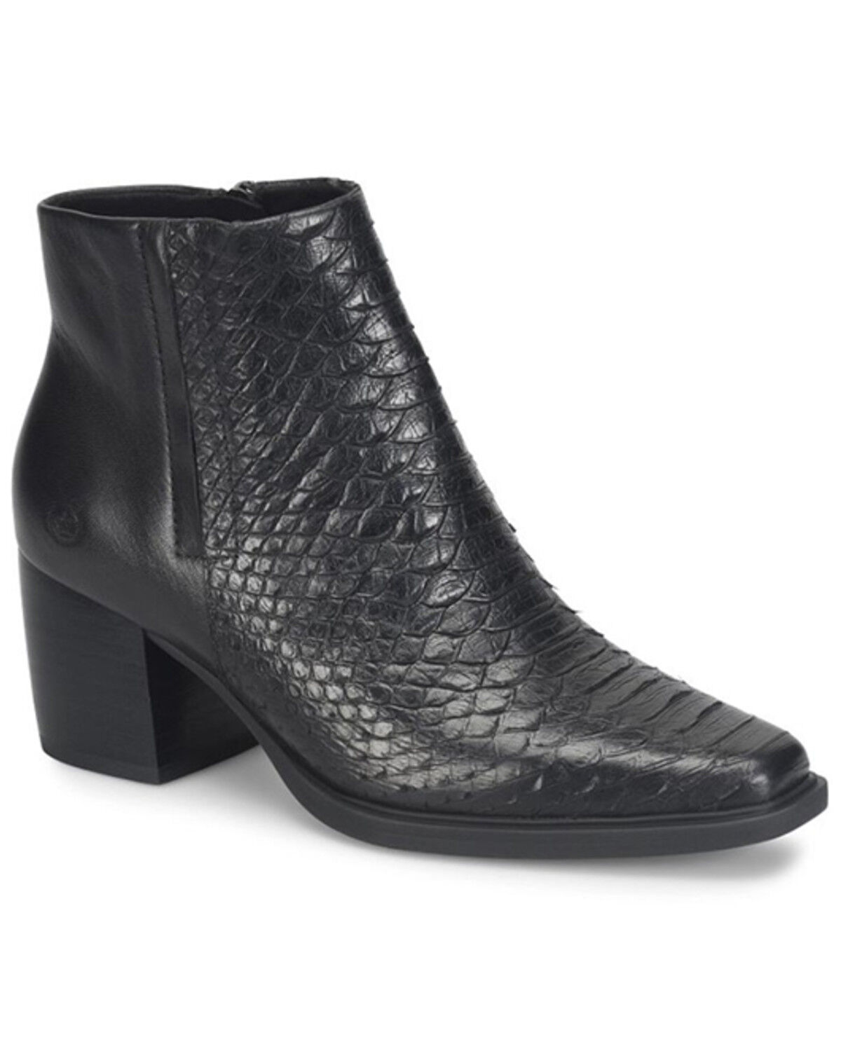 Image #1 - Born Women's Aiken Snakeskin Print Booties - Snip Toe, Black, hi-res