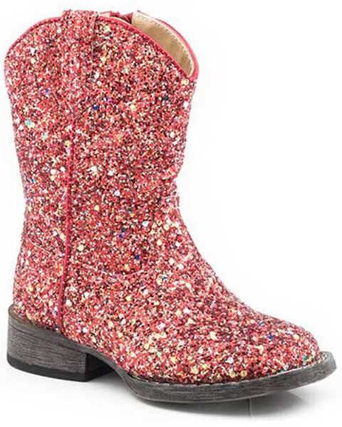Roper Toddler Girls' Glitter Galore Western Boots - Broad Square Toe, Red, hi-res
