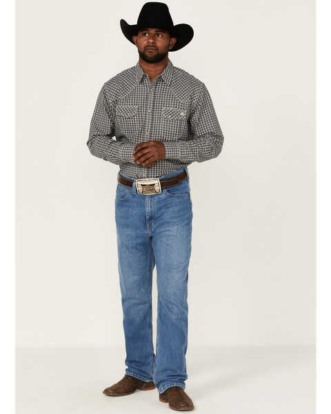 Image #3 - Blue Ranchwear Men's Small Plaid Long Sleeve Snap Western Shirt, Navy, hi-res