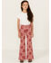 Image #1 - Panhandle Girls' Bandana Print Flare Stretch Denim Jeans, Red, hi-res