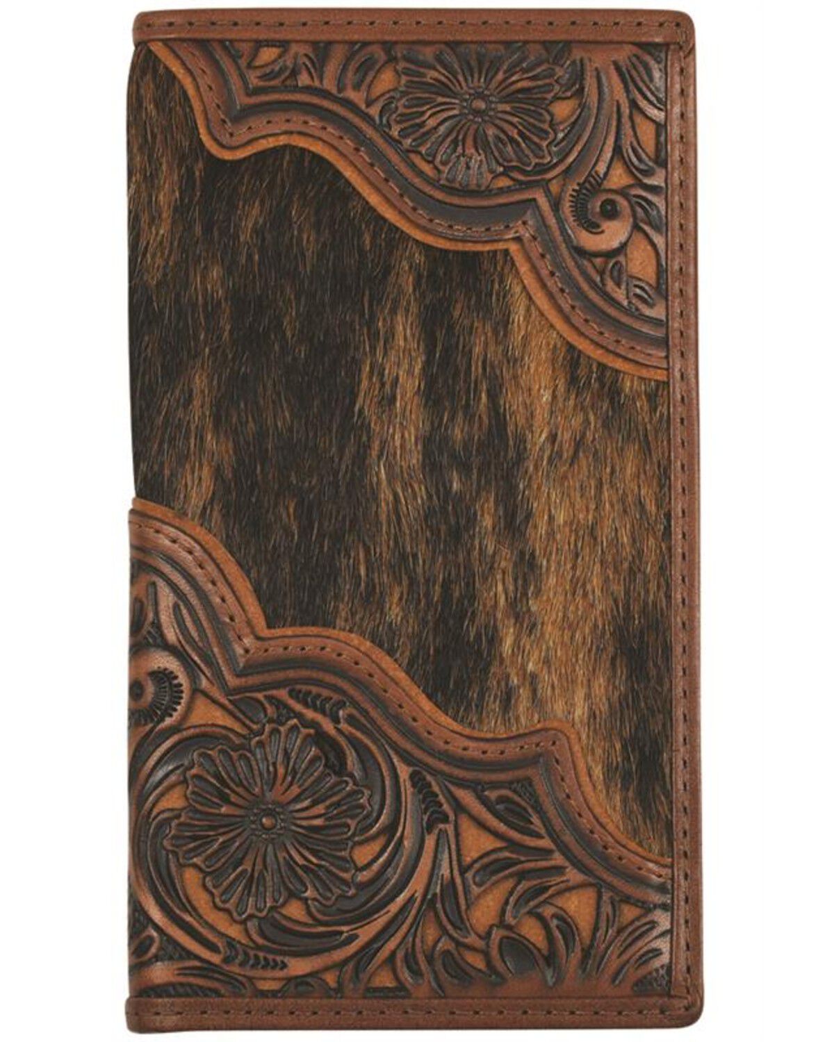Justin Men's Hairon Tooled Rodeo Wallet, Brown, hi-res