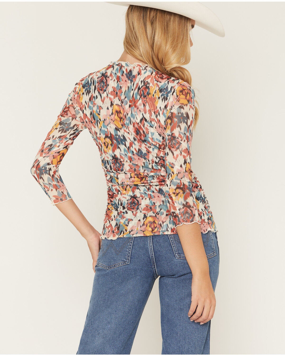 Image #5 - Shyanne Women's Floral Print Long Sleeve Button-Down Mesh Shirt, Cream, hi-res