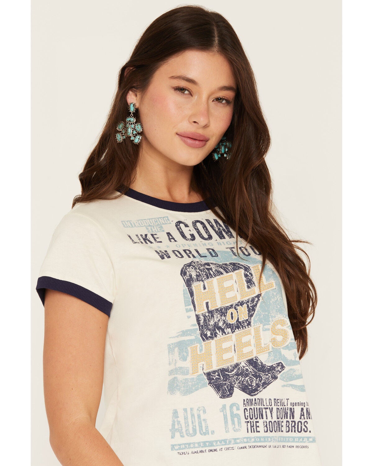 Image #2 - Idyllwind Women's Hell On Heels Short Sleeve Ringer Tee, Cream, hi-res