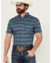 Image #1 - RANK 45® Men's Weststamp Southwestern Geo Print Short Sleeve Button-Down Stretch Western Shirt , Dark Blue, hi-res