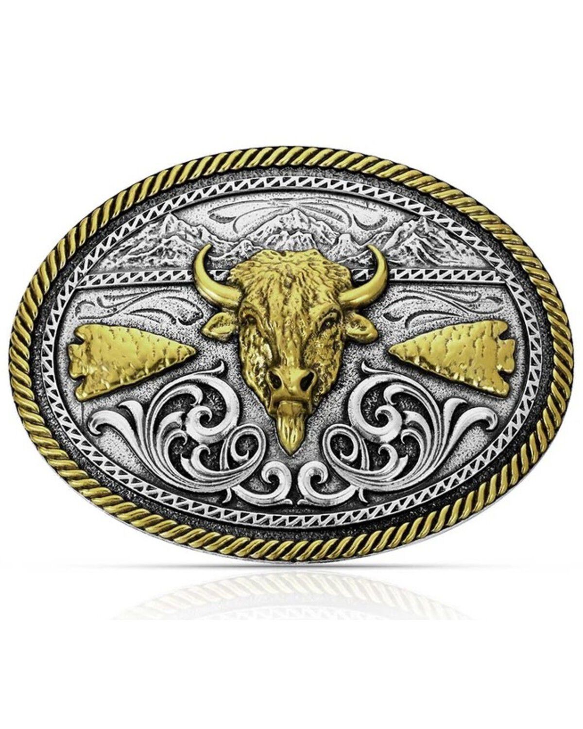 Montana Silversmiths Men's Buffalo Ridge Belt Buckle, Silver, hi-res