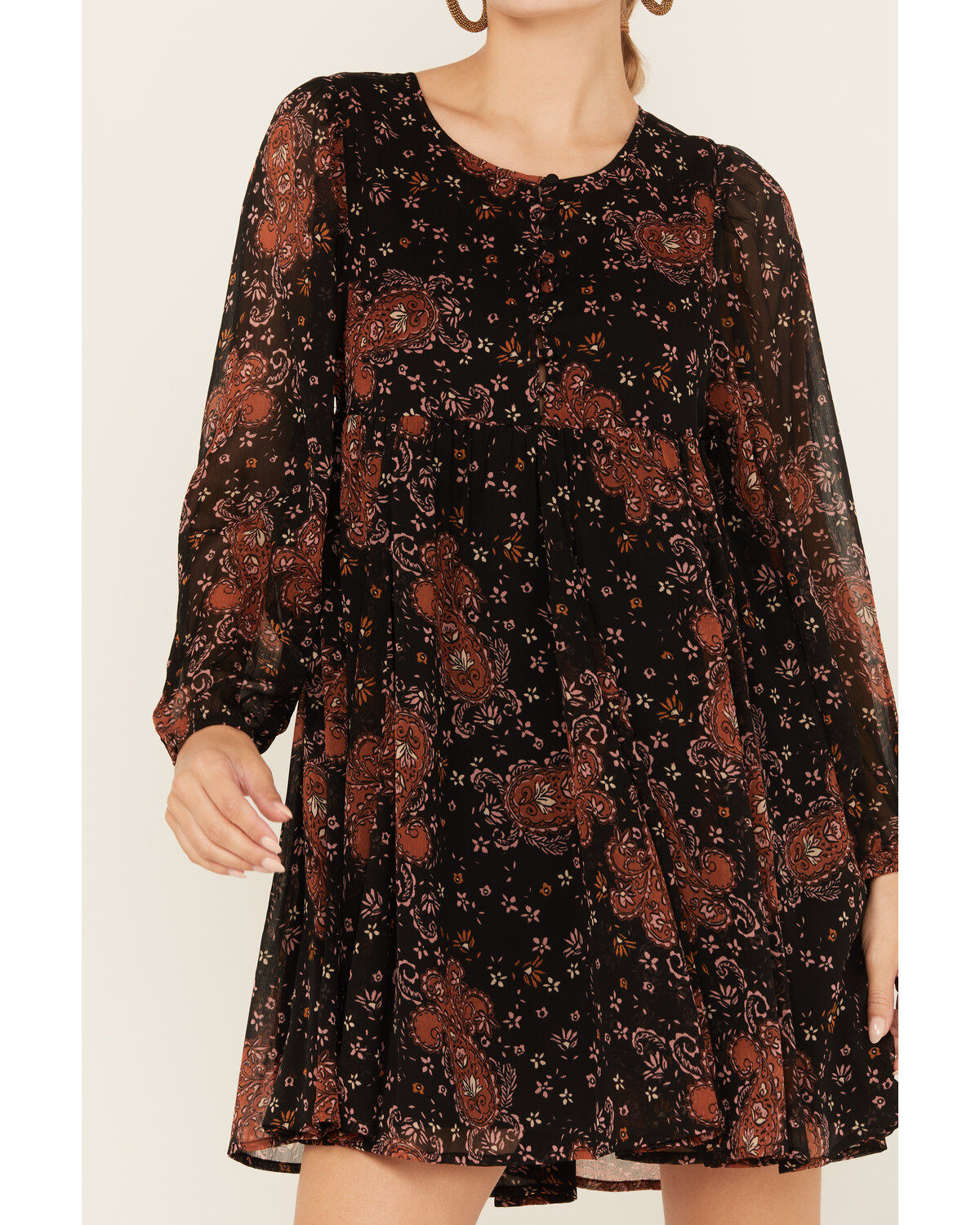 Image #3 - Bila77 Women's Printed Centinela Long Sleeve Mini Dress, Black, hi-res