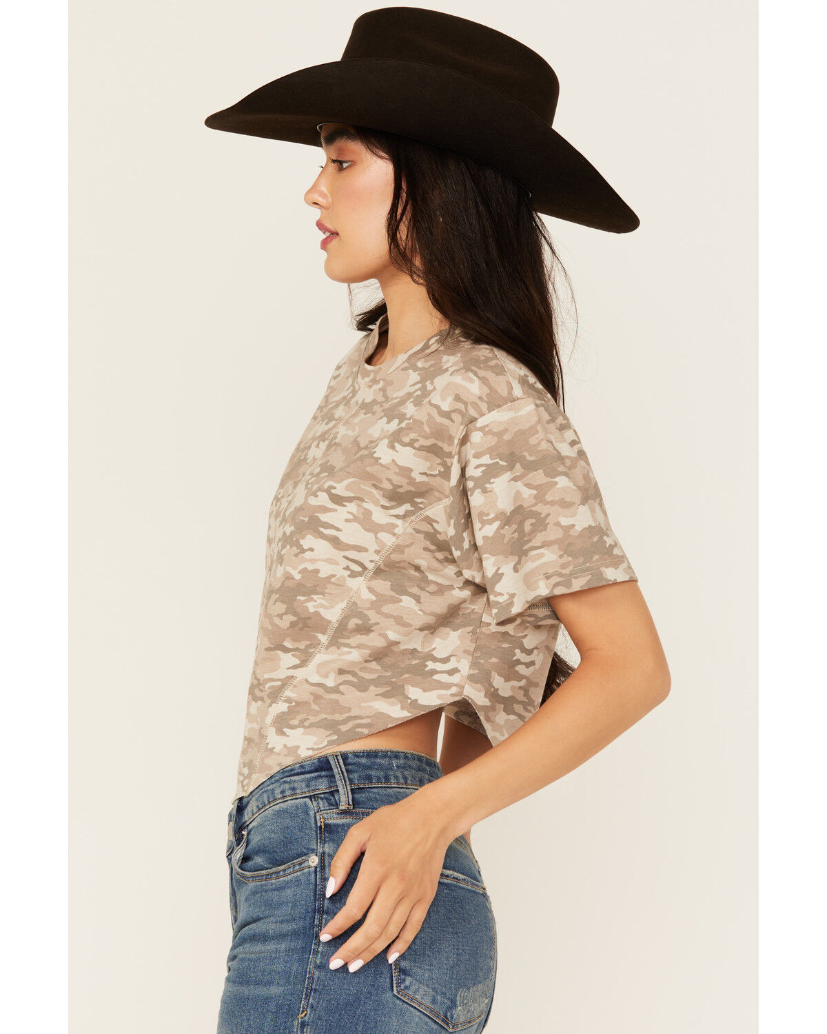Image #2 - Youth in Revolt Women's Camo Print Short Sleeve Seamed Tee, Grey, hi-res