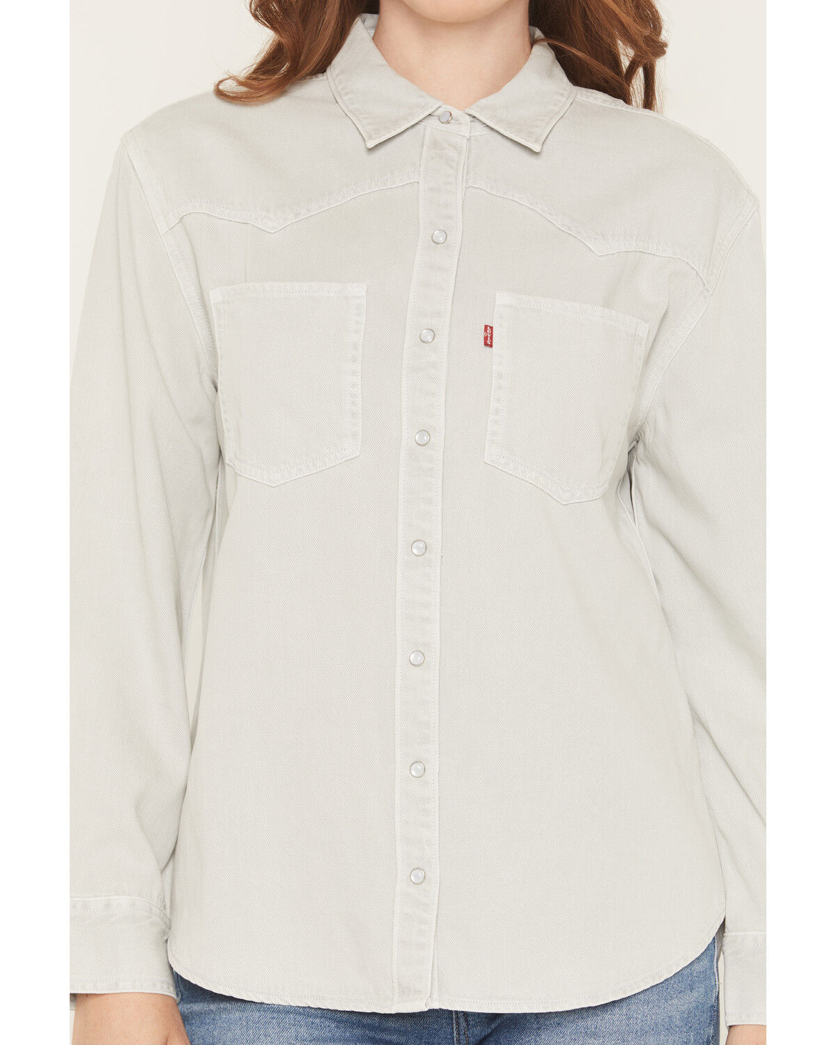Image #3 - Levi's Women's Teodora Long Sleeve Pearl Snap Western Shirt, Light Grey, hi-res