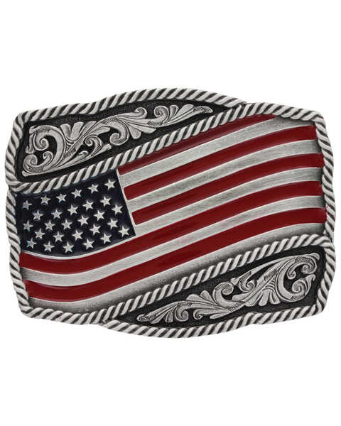 Image #1 - Montana Silversmiths Men's Classic Painted Waving Flag Buckle , Silver, hi-res