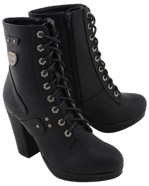 Image #10 - Milwaukee Leather Women's Lace Toe Toe Platform Boots - Round Toe, Black, hi-res