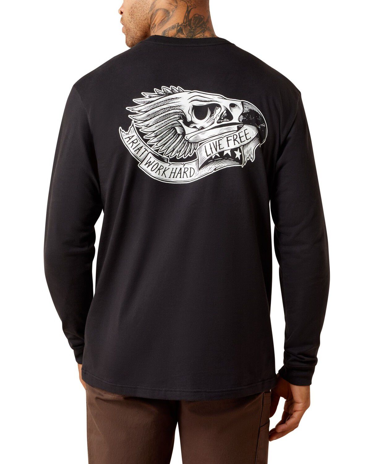 Ariat Men's Rebar&reg; Cotton Strong&trade; Eagle Skull Long Sleeve Work T-Shirt, Black, hi-res