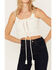 Shyanne Women's Tie Front Sweater Tank, White, hi-res