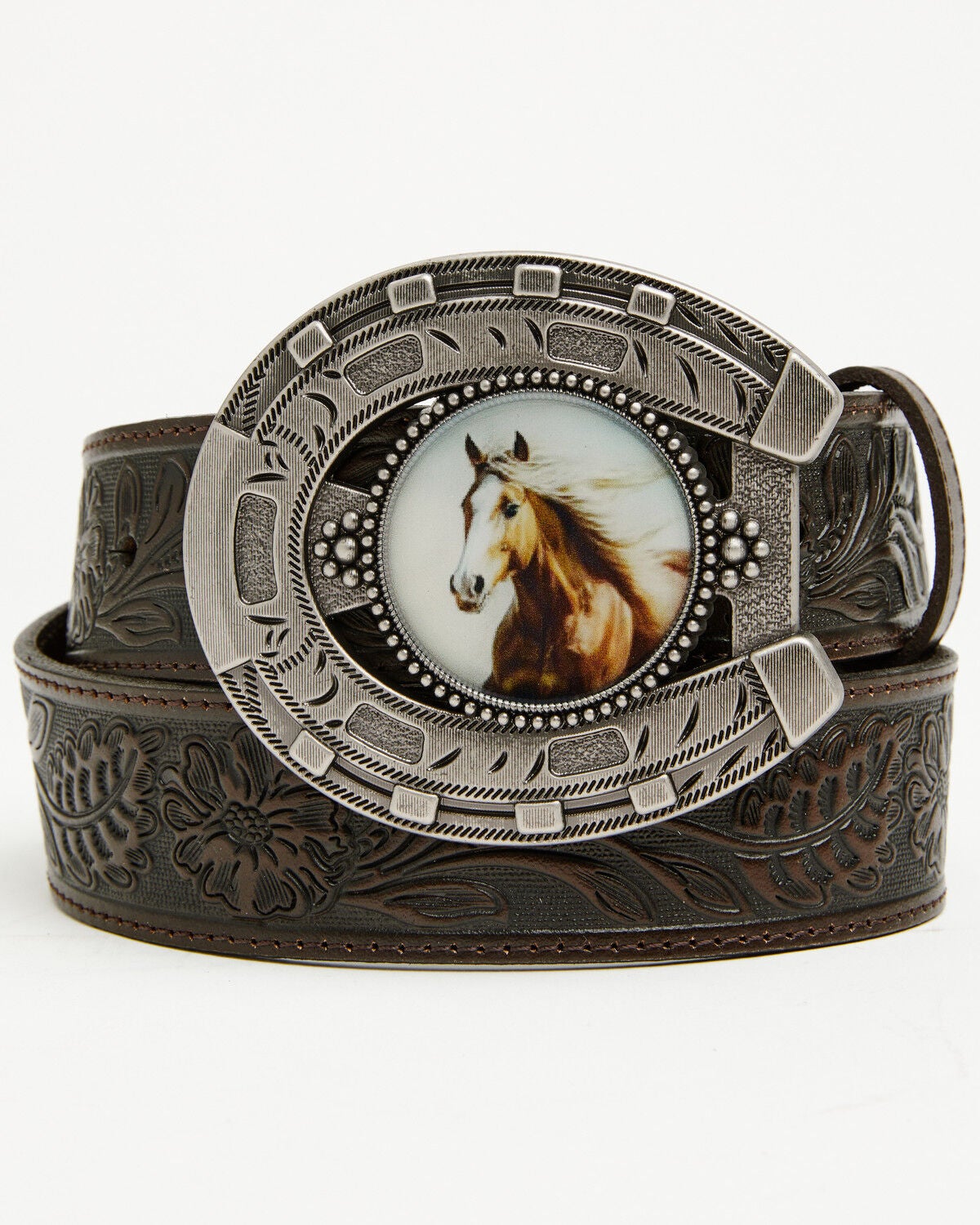 Image #1 - Shyanne Women's Arden Horseshoe Buckle Belt, Brown, hi-res
